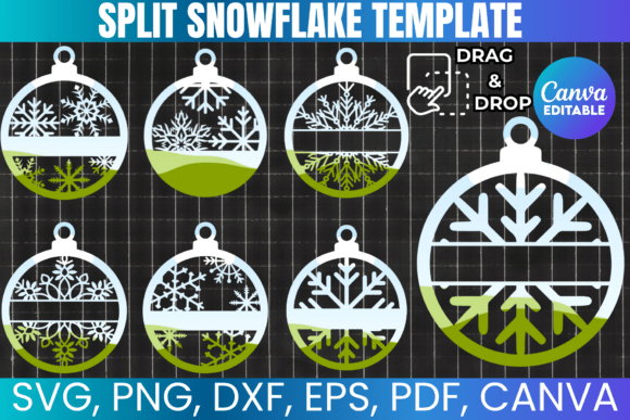 12 Split Snowflake Canva Template: Graphics for Festive Digital Products