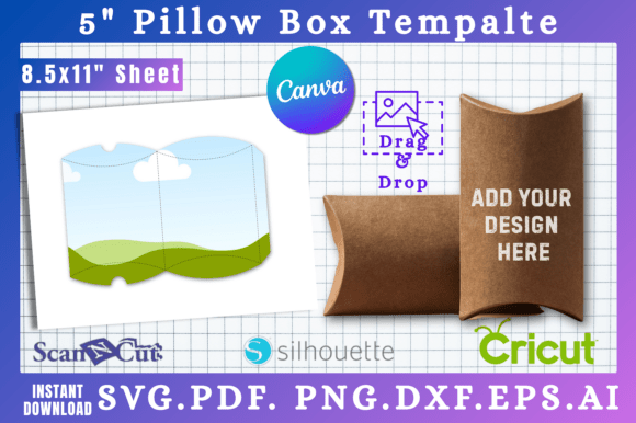 5 Pillow Box Cut Template SVG Canva Graphics
