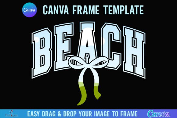Checkered Beach Canva Frame Coquette Bow Graphics