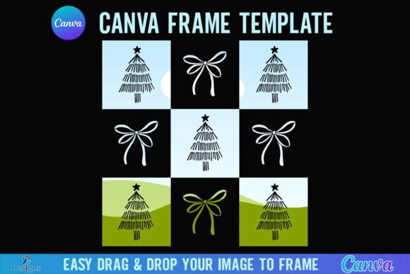 Checkered Christmas Tree Canva Frame Bow