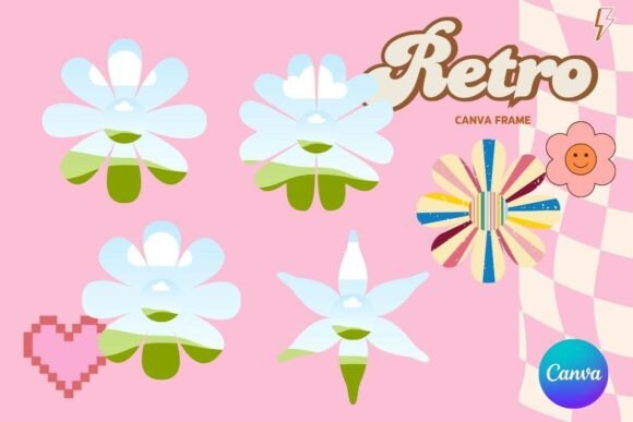 Retro Flower Canva Frame Add Photo_15 Graphics