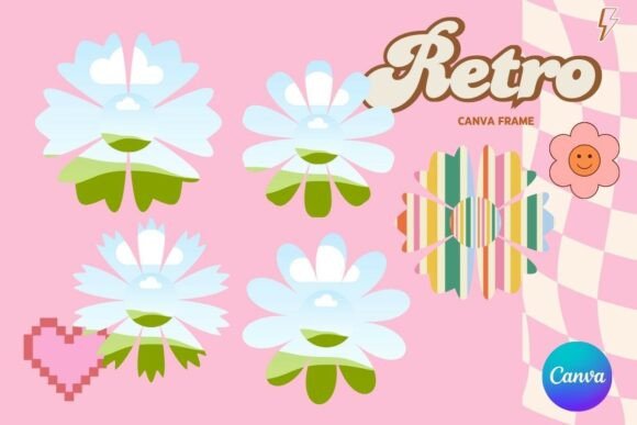 Retro Flower Canva Frame Add Photo_17 Graphics
