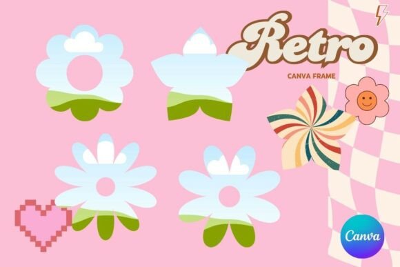 Retro Flower Canva Frame Add Photo_4 Graphics