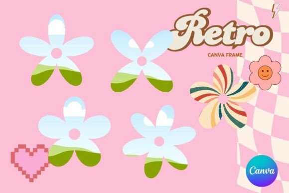 Retro Flower Canva Frame Add Photo_5 Graphics
