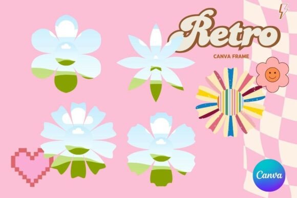 Retro Flower Canva Frame Graphics