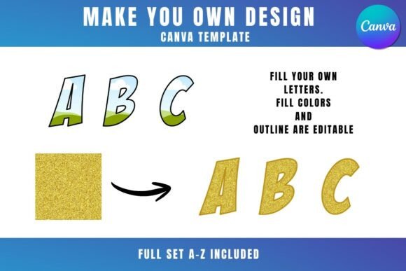 Slanted Alphabet Letter Frame a-Z Canva Graphics