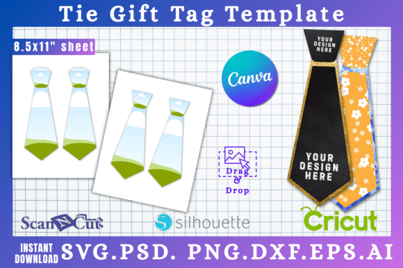 Tie-Shaped Gift Tag SVG Canva Template for Graphics
